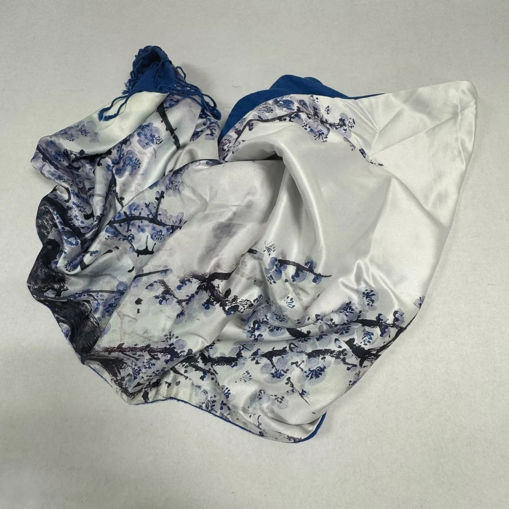 Oriental Floral/Plum‎ Blossom Print With Frindges Edges Scarf - 68